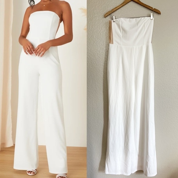 NWOT Adoring Occasion White Strapless Wide-Leg Jumpsuit - Picture 1 of 7